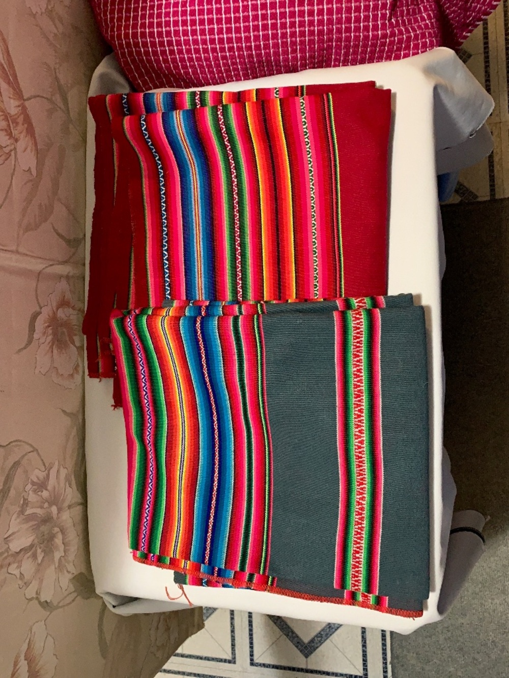 Lot Two (2) Brightly Colored Peruvian Fabric Remnants - Both Measure 48” by 48”